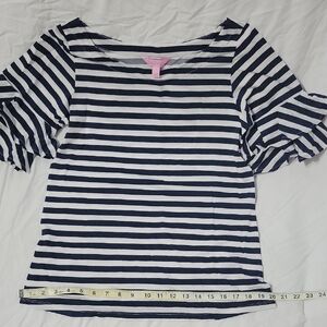 Lilly Pulitzer Navy and White Striped Short Sleeve Top